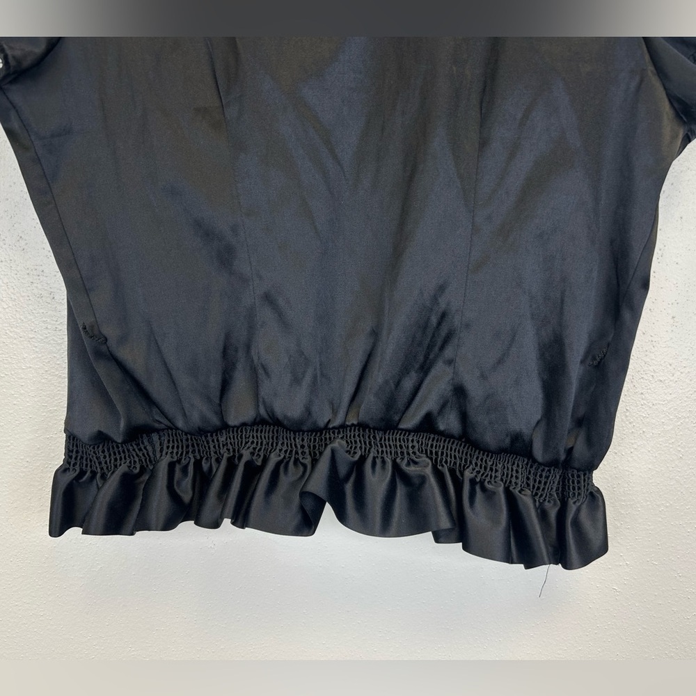 Bongo Black Ruffled Womens L Satin Top Y2K 90s Vampire‎ Dark Romantic Victorian - Picture 7 of 7